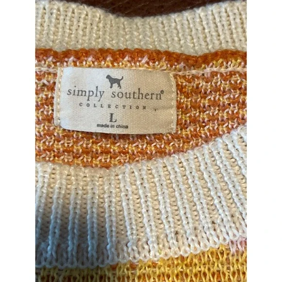 Simply Southern Retro Wavy Stripe Flower Oversized Knit Sweater Orange Pink L - Picture 2 of 5